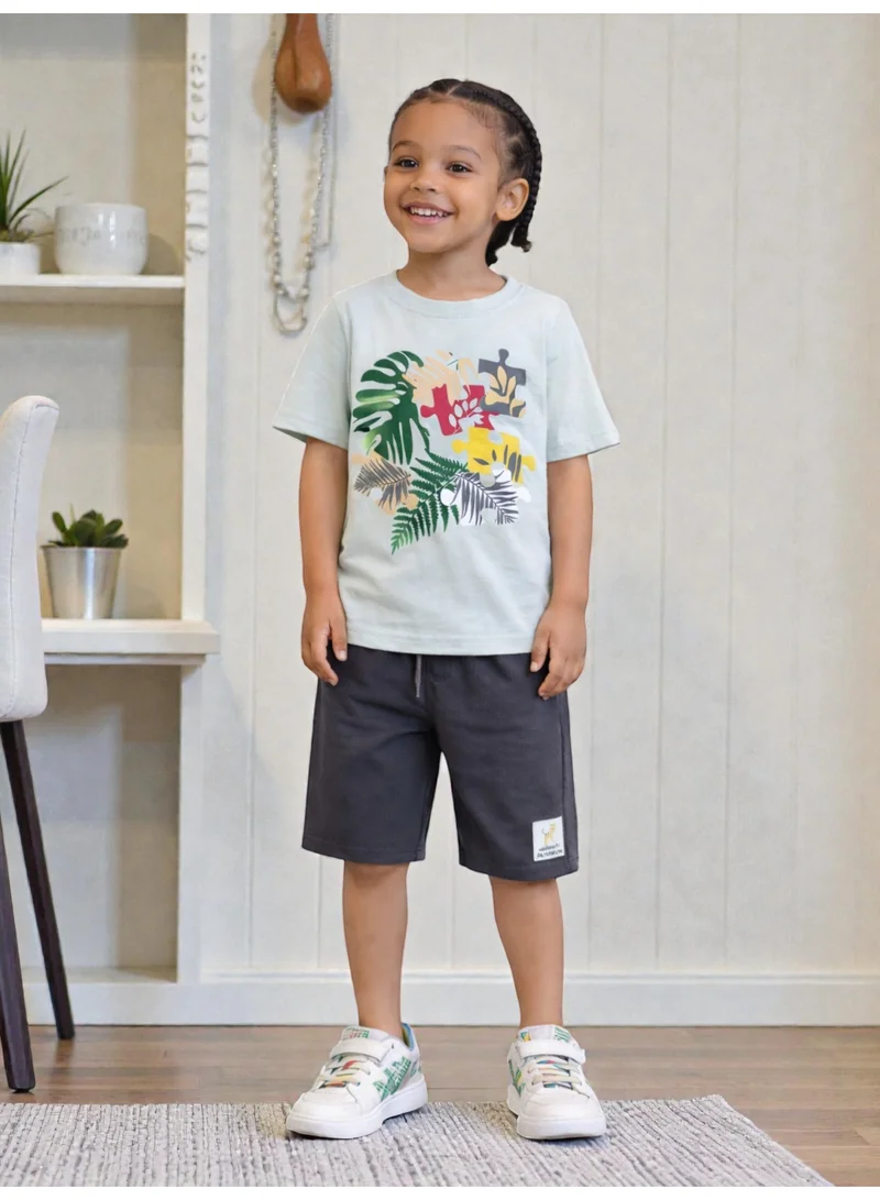 Victor And Jane  Boys’ 2-Piece Set – Tropical Graphic T-Shirt & Bermuda Shorts for Men | Best Price UAE